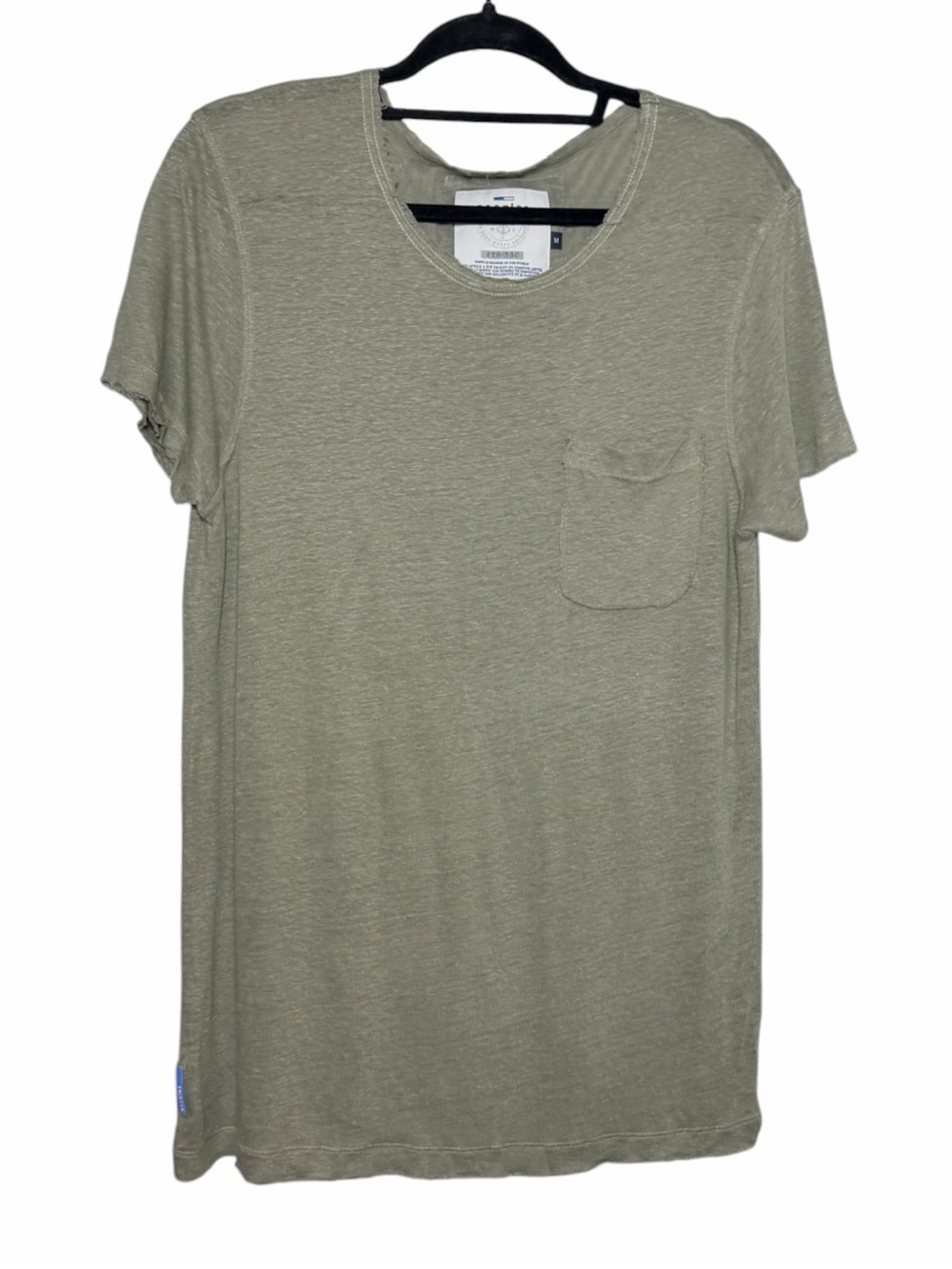 Escales Paris 100% Linen Pocket T-Shirt Sage Olive Green M